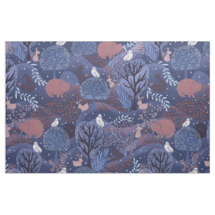 Tissu Forêt magique nuit bois animaux mignons enfants