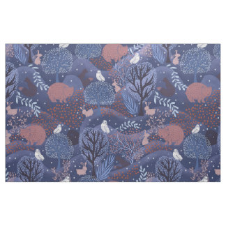 Tissu Forêt magique nuit bois animaux mignons enfants