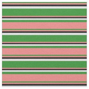 Tissu Forêt verte, Corail clair, Lignes noires et lavand