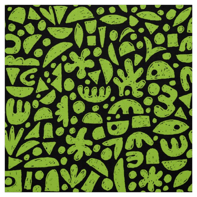 Tissu Formes Abstrait 140821 - Martian Green sur Black F (Échantillon)