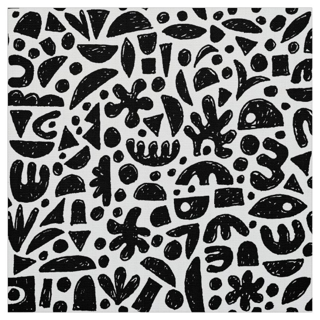 Tissu Formes Abstrait 140821 - Noir sur blanc (Échantillon)