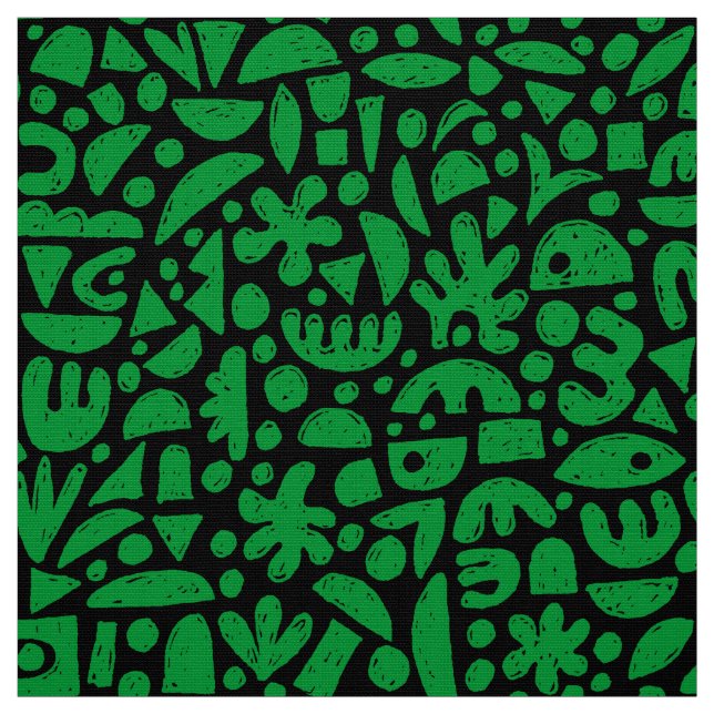 Tissu Formes Abstrait 140821 - Vert herbe sur noir (Échantillon)