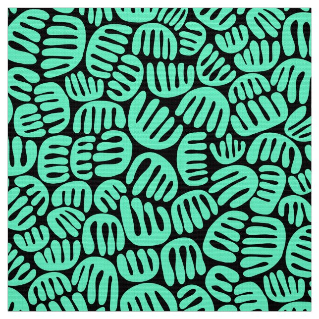 Tissu Formes Abstraites 301122 - Turquoise sur noir (Échantillon)