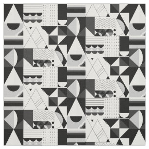 Tissu Formes Abstraites en noir blanc géométrique