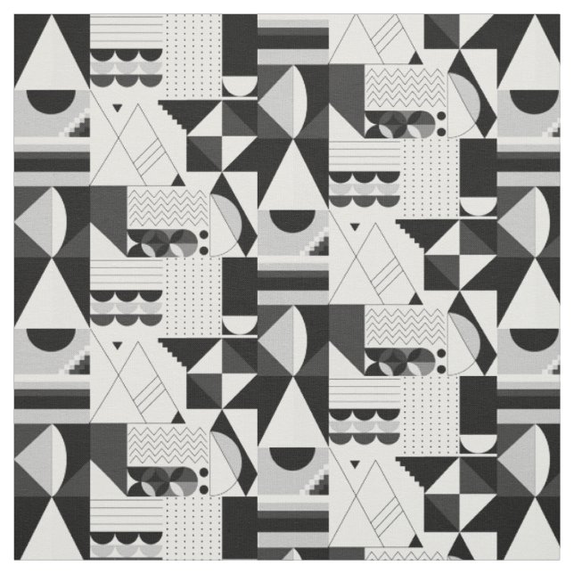 Tissu Formes Abstraites en noir blanc géométrique (Échantillon)