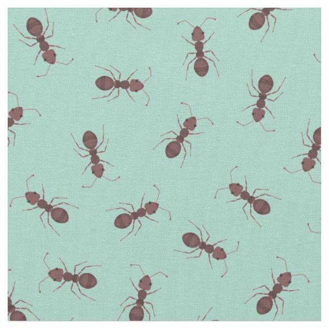 Tissu Fourmis Marron Illustrées sur Turquoise Clair (Fermer)