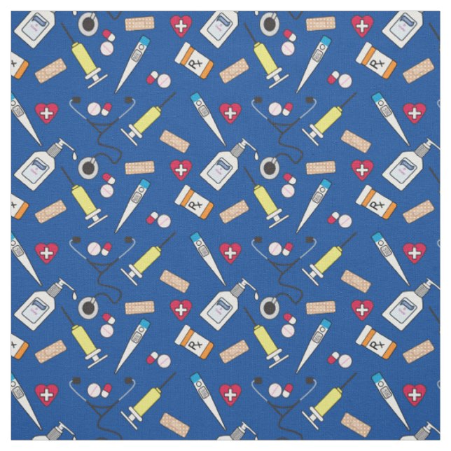 Tissu Fournitures de médecin et d'infirmière mignonnes (Échantillon)