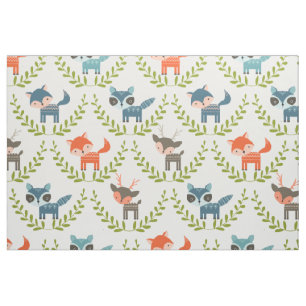 Tissu Foxes et cerfs mignons avec Motif de courge verte
