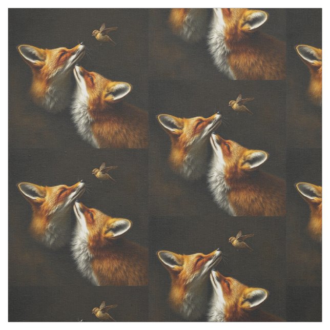 Tissu Foxes mignons et oiseaux Faune Animale Nature Art (Échantillon)