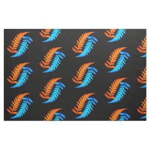 Tissu Foyer bleu électrique orange japonais peint fougèr