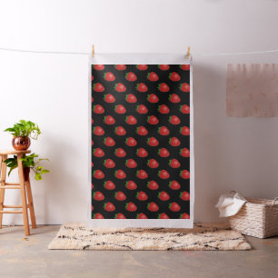 Tissu Fraises au noir, thème fruits couture foncée