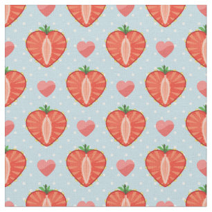 Tissu Fraises de coeur avec le pois et les coeurs