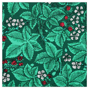 Tissu Fraises de Nouveau d'art et feuille, turquoise