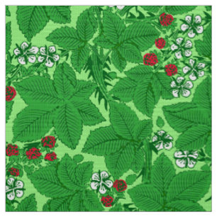Tissu Fraises de Nouveau d'art et feuille, vert de chaux