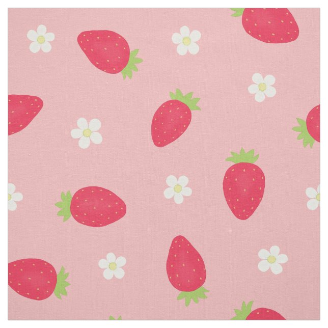 Tissu Fraises d'été sur fond rose (grande échelle) (Échantillon)