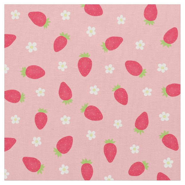 Tissu Fraises d'été sur fond rose (petite échelle) (Fermer)