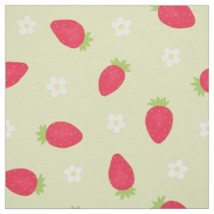 Tissu Fraises d'été sur fond vert (grande échelle)