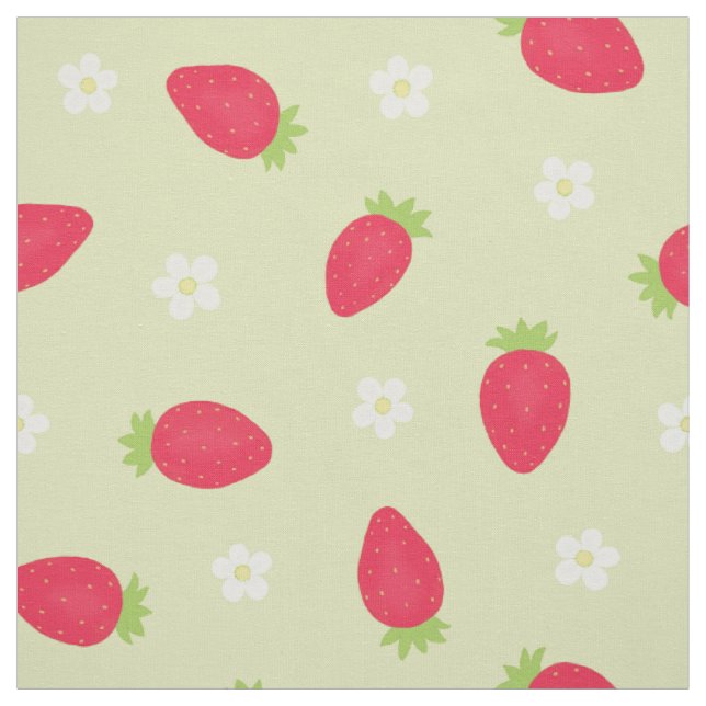 Tissu Fraises d'été sur fond vert (grande échelle) (Échantillon)