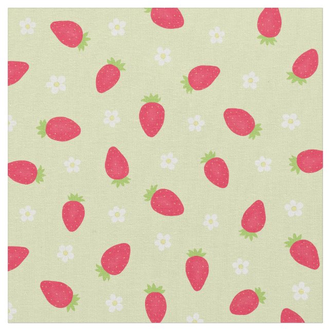 Tissu Fraises d'été sur fond vert (petite échelle) (Fermer)