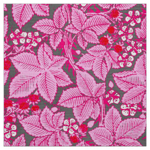 Tissu Fraises et feuille de Nouveau d'art, rose et gris