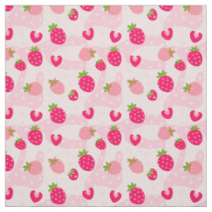 Tissu Fraises et tourbillons amusants en rose,