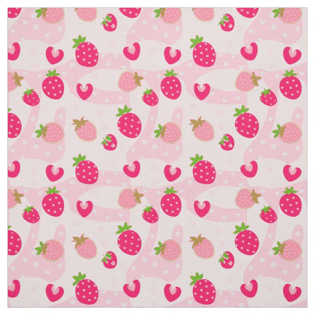 Tissu Fraises et tourbillons amusants en rose, (Échantillon)