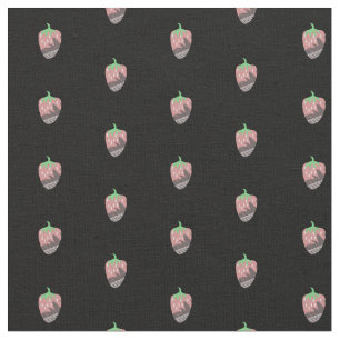 Tissu Fraises motif de fruits rose noir