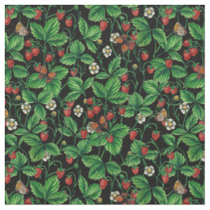 Tissu Fraises sauvages sur le noir