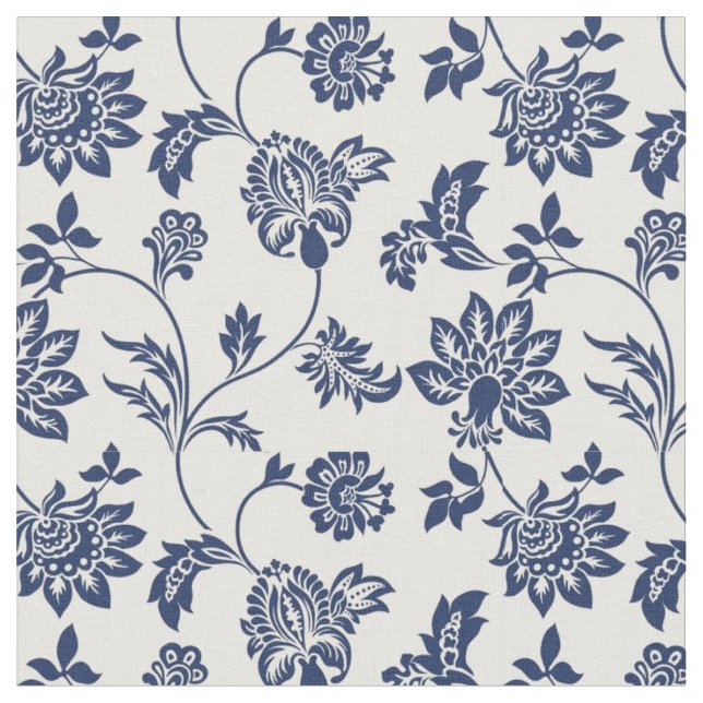 Tissu - Français Floral bleu et blanc (Fermer)