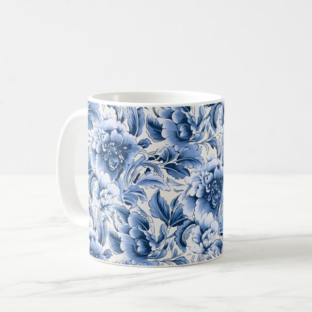 Tissu français & toile de Jouy. Bleu. Mug (Créateur téléchargé)