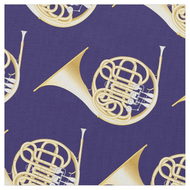Tissu French Horns Musicien Salle Décor Bleu (Fermer)