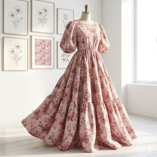 Tissu French Toile de Jouy Pink Floral Rococo Rose Theme