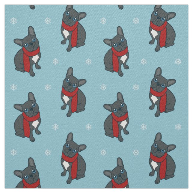 Tissu Frenchie bleu mignon est prêt pour l'hiver (Échantillon)