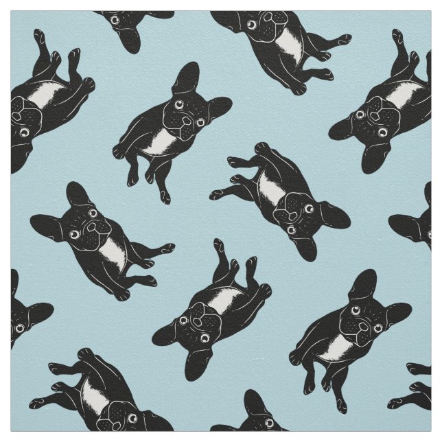 Tissu Frenchie brindle mignon en art numérique noir et (Échantillon)