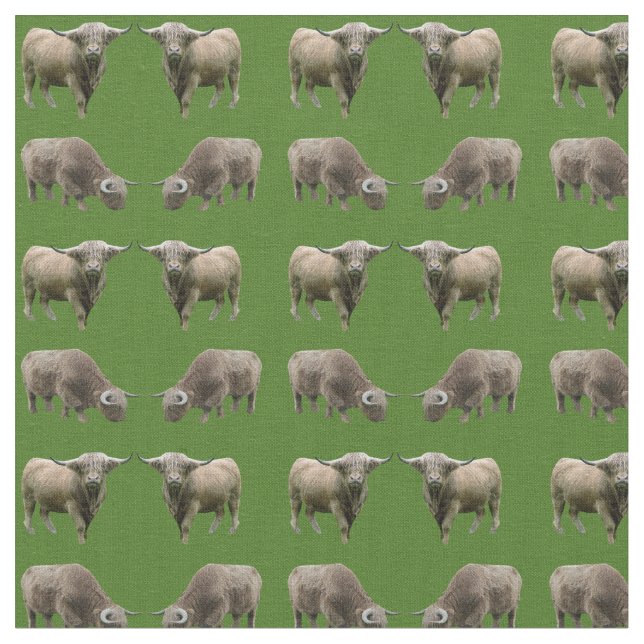 Tissu Frénésie de Vache des Highlands (Vert foncé) (Fermer)