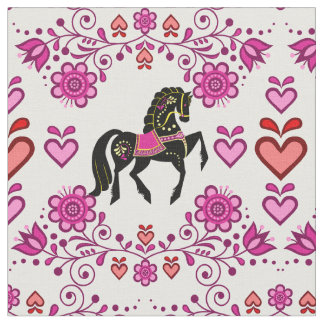 Tissu Friesienne/frisonne Chevalier folklorique rose/noi