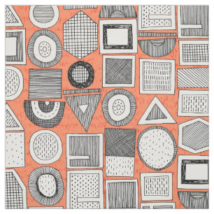 Tissu frisson memphis noir blanc orange