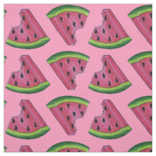 Tissu Fruit de pastèque rose vert Fruit Melon Slice Fabr