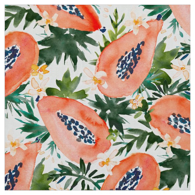 Tissu Fruit tropical d'aquarelle de PERFECTION de PAPAYE (Échantillon)
