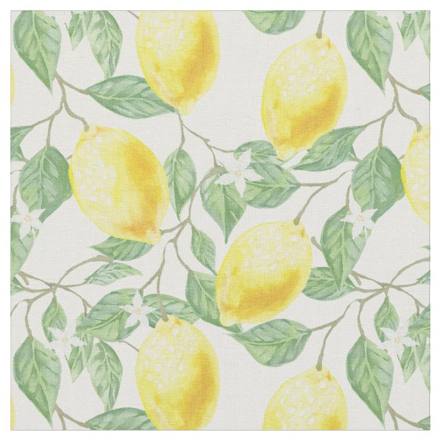 Tissu   Fruitgarden. Fleurs et citrons.  Aquarelle (Fermer)