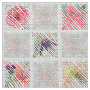 Tissu Fruits à fleurs roses à l'aquarelle à damiers rose