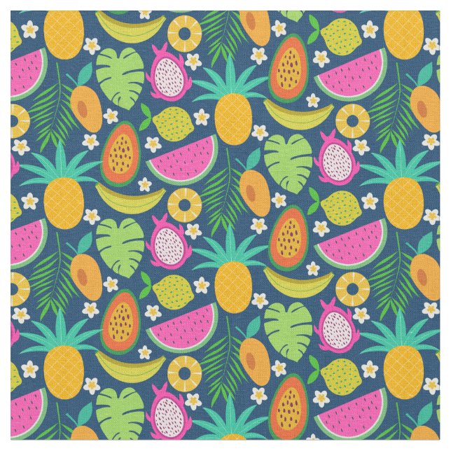 Tissu Fruits de banane ananas tropicale pastèque (Fermer)