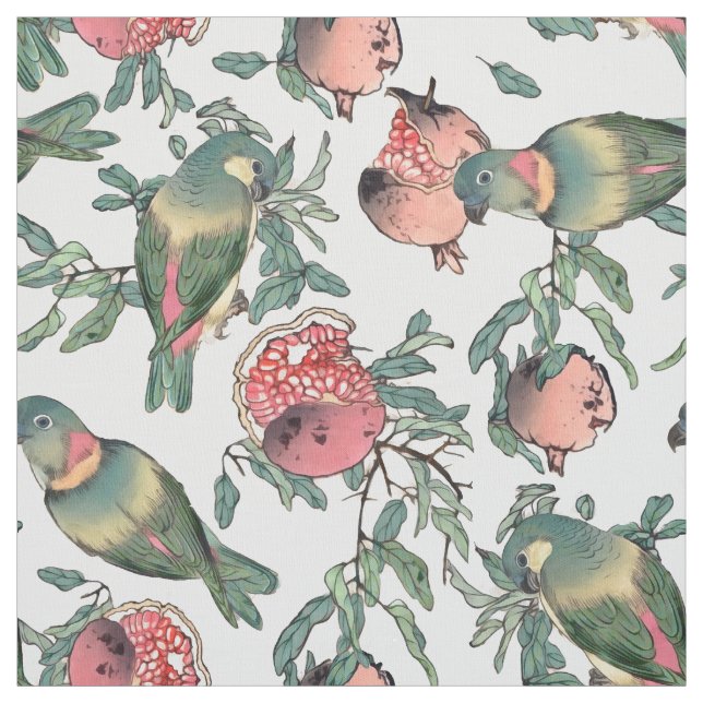Tissu Fruits de grenade et Lovebirds (Échantillon)