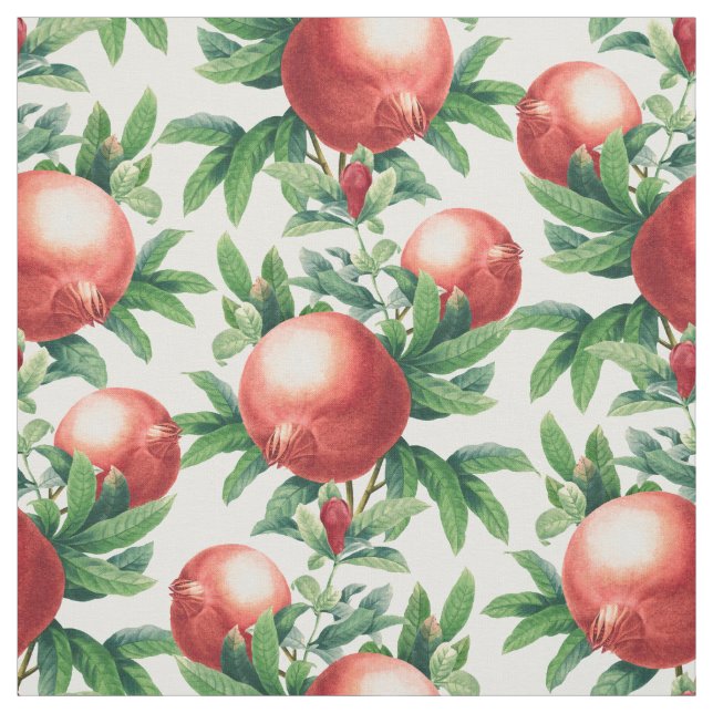 Tissu Fruits de grenade rouge et Feuilles verts (Échantillon)