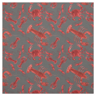 Tissu Fruits de mer Motif Crawfish Homard Rustique gris