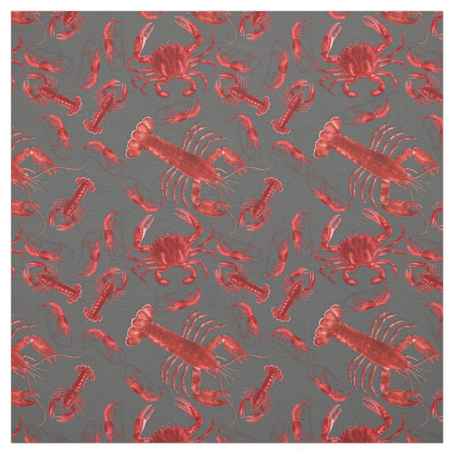 Tissu Fruits de mer Motif Crawfish Homard Rustique gris  (Échantillon)