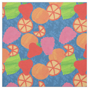 Tissu Fruits d'été colorés Motif sur le bleu profond