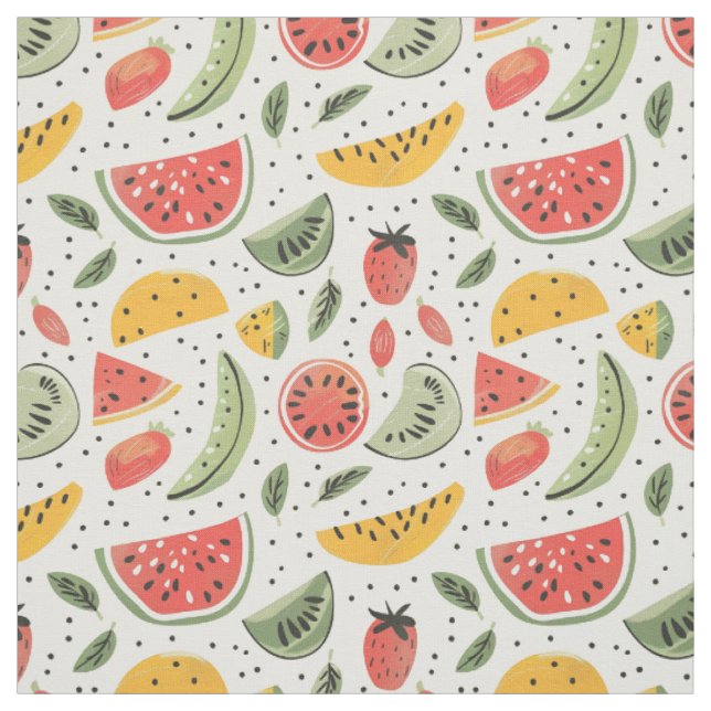 Tissu Fruits d'été dessinés à la main (Échantillon)
