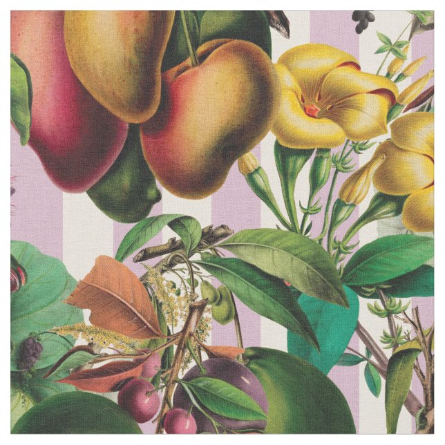 Tissu Fruits et fleurs tropicaux rétro (Fermer)