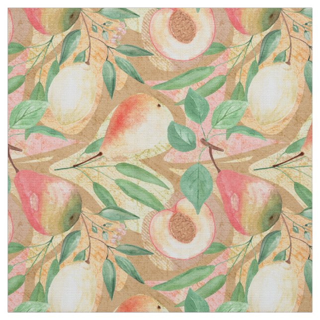 Tissu Fruits, pêches, poires, citrons, aquarelle (Échantillon)